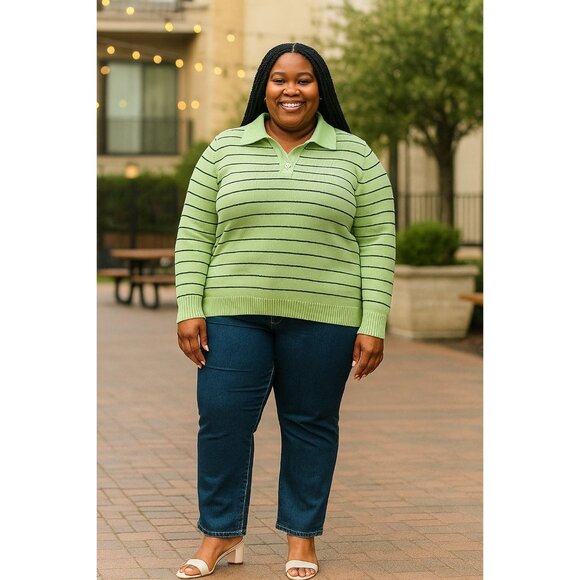 Liz Claiborne Woman Size 3X Knit Sweater Striped Collared Pullover Long Sleeve - Picture 10 of 10